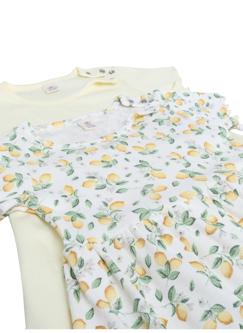 Victor And Jane  Infant Girls 2-Pack Rib Dresses (Printed & Solid Light yellow) for Women | Best Price UAE
